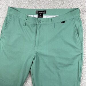 TravisMathew Golf Pants Mens 36 Green Performance Stretch Flat Front Trousers